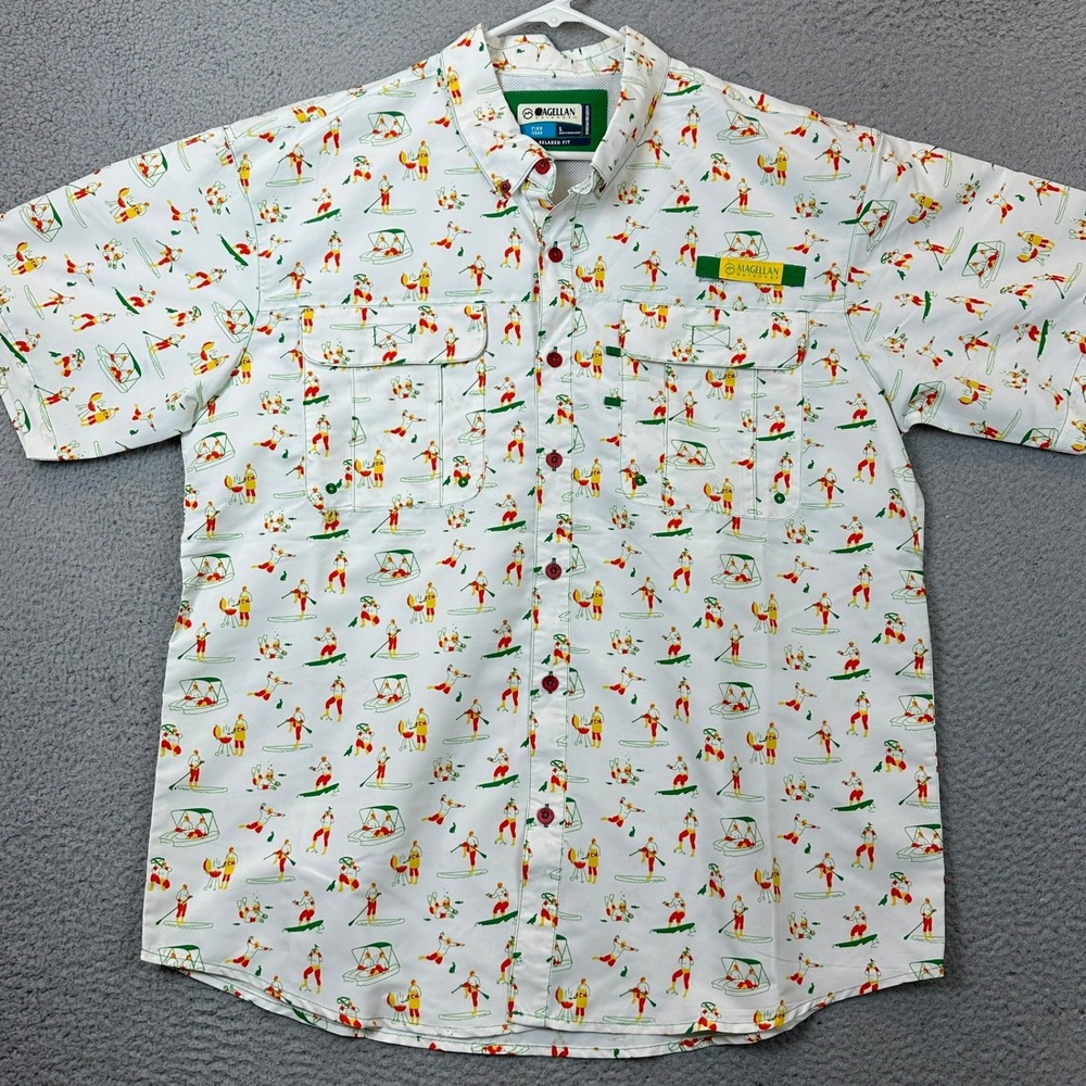 Magellan Outdoors Shirt Mens Large Fish Gear White Lucha Libre Button Down EUC - Picture 2 of 9